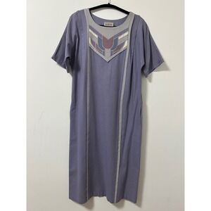 G. Girvin Vintage Geometric Print Midi Dress Lavender Gray Short Sleeve Silk